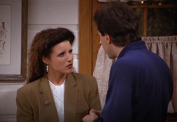 En el noveno episodio de la temporada, titulado "El trato" (que se muestra aquí), Elaine Benes (Louis-Dreyfus) y su mejor amigo, Jerry Seinfeld, se acostaron y decidieron tener una relación sin compromiso.NBC