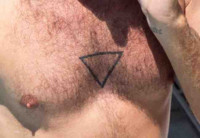 El triangulo invertido en su pecho es el simbolo de la alquimia del agua