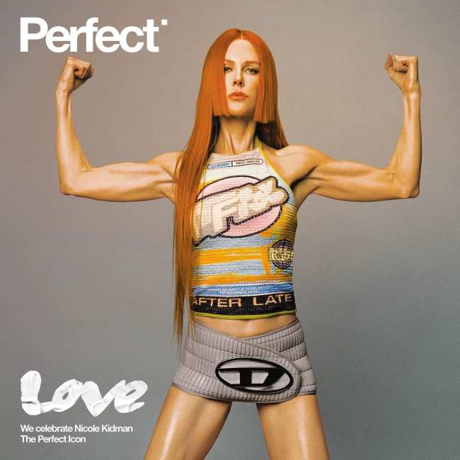 Nicole Kidman flexionando en la portada de la revista Perfect