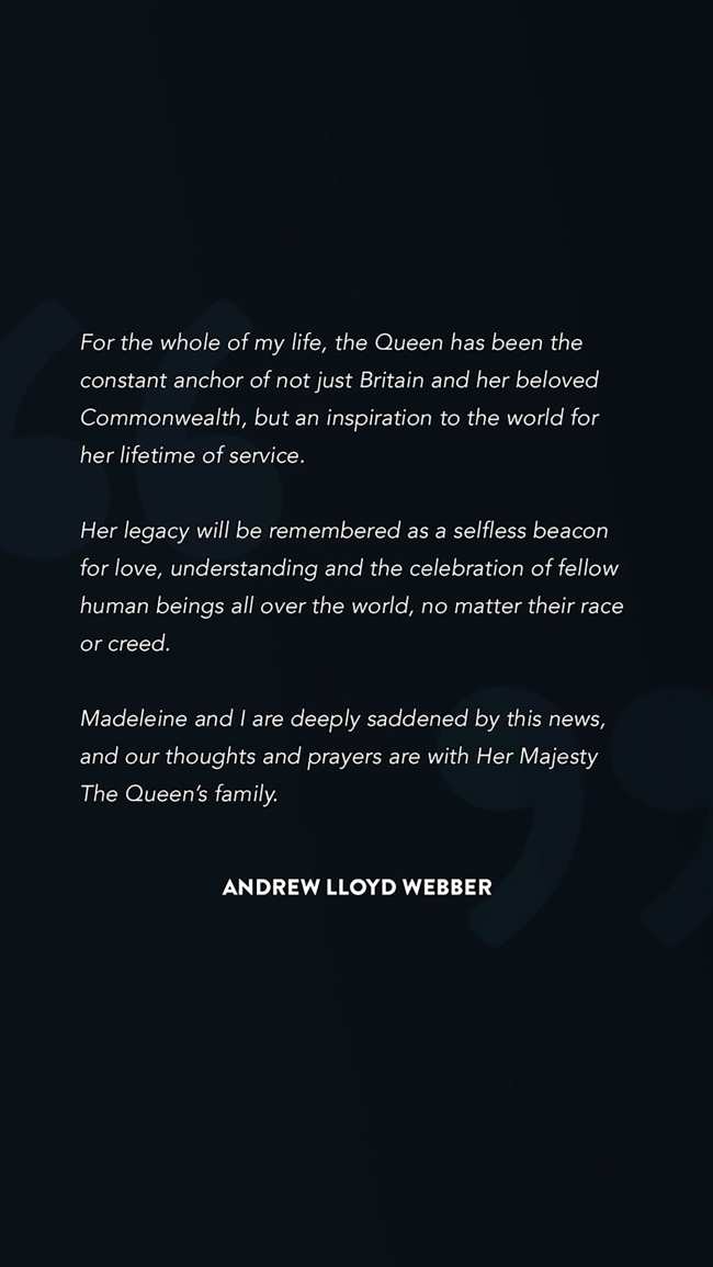 Lloyd Webber publico una declaracion conmovedora a raiz del fallecimiento de la Reina