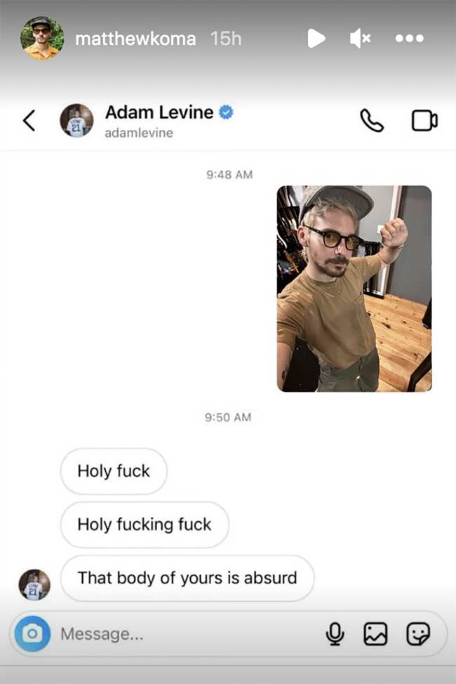El productor musical modifico su propia foto con Photoshop en uno de los mensajes coquetos que Levine supuestamente envio a una mujer a traves de Instagram