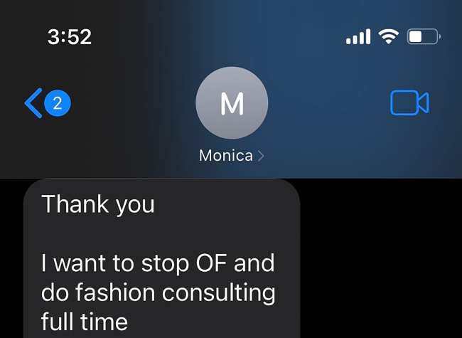 Tambien compartio este mensaje de Monica que expreso que queria dejar de modelar para OnlyFans