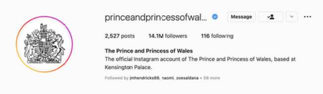 kate middleton y el principe williams prince and princess of wales instagram handle
