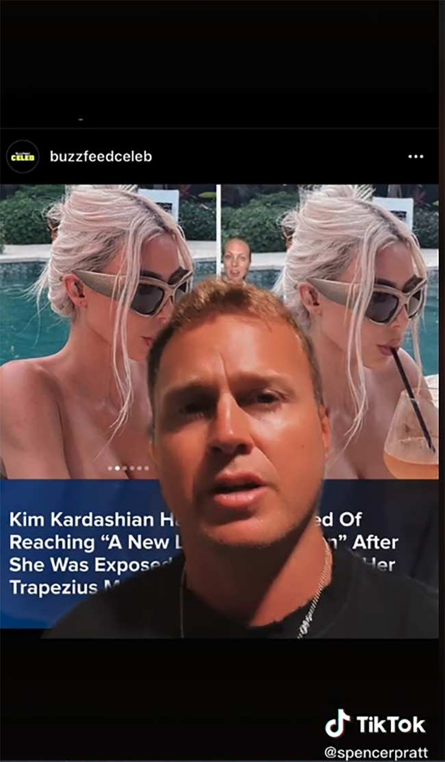 Spencer Pratt troleo a Kim Kardashian en un nuevo video de TikTok por supuestamente retocar con Photoshop su ultima foto en bikini