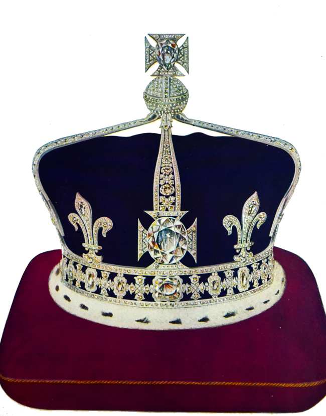              Una ilustracion de la corona de la Reina Madre con el diamante Kohinoor            