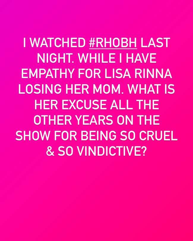              La publicacion de Richards sobre Rinna se compartio en su historia y perfil de Instagram            