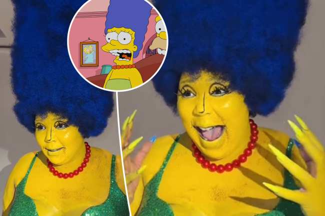              Lizzo se dedico a clavar su imitacion de Marge Simpson pintando todo su cuerpo de amarillo y canalizando al personaje de dibujos animados            