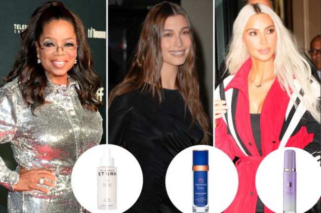 Oprah Hailey Bieber y Kim Kardashian con inserciones de tres productos para el cuidado de la piel y el cabello