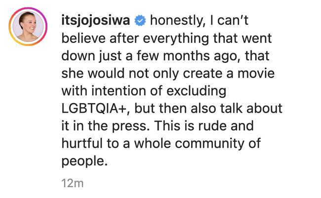              Esto es grosero e hiriente para toda una comunidad de personas dijo Siwa sobre la decision de la actriz de interpretar solo a parejas casadas tradicionales            