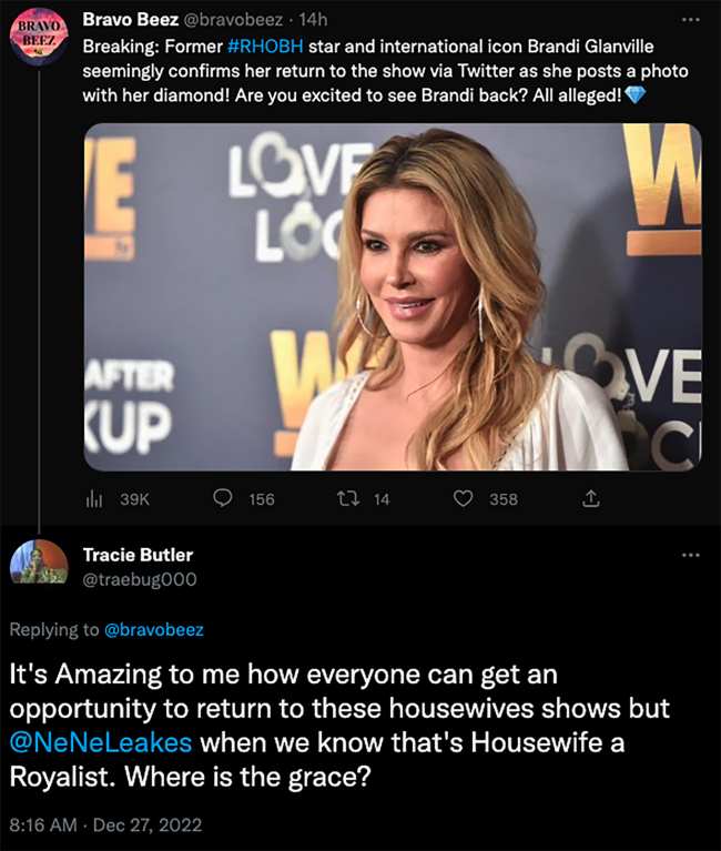              Un fan pregunto por que Leakes no podia volver a RHOA despues de ver que Brandi Glanville podria regresar a RHOBH            