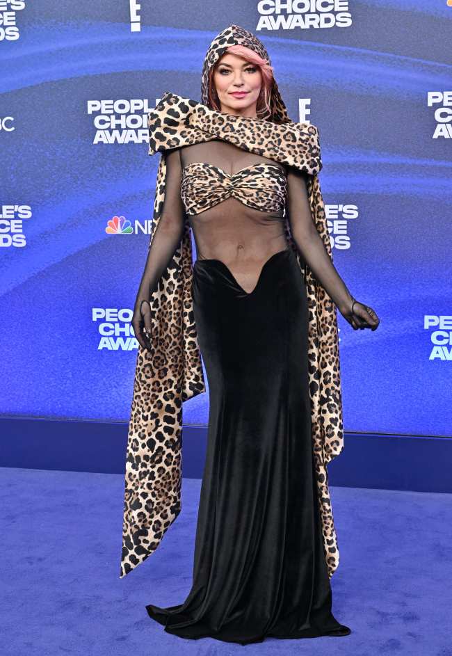              El icono del countrypop llamo la atencion en los premios Peoples Choice Awards con un conjunto con estampado de guepardo            