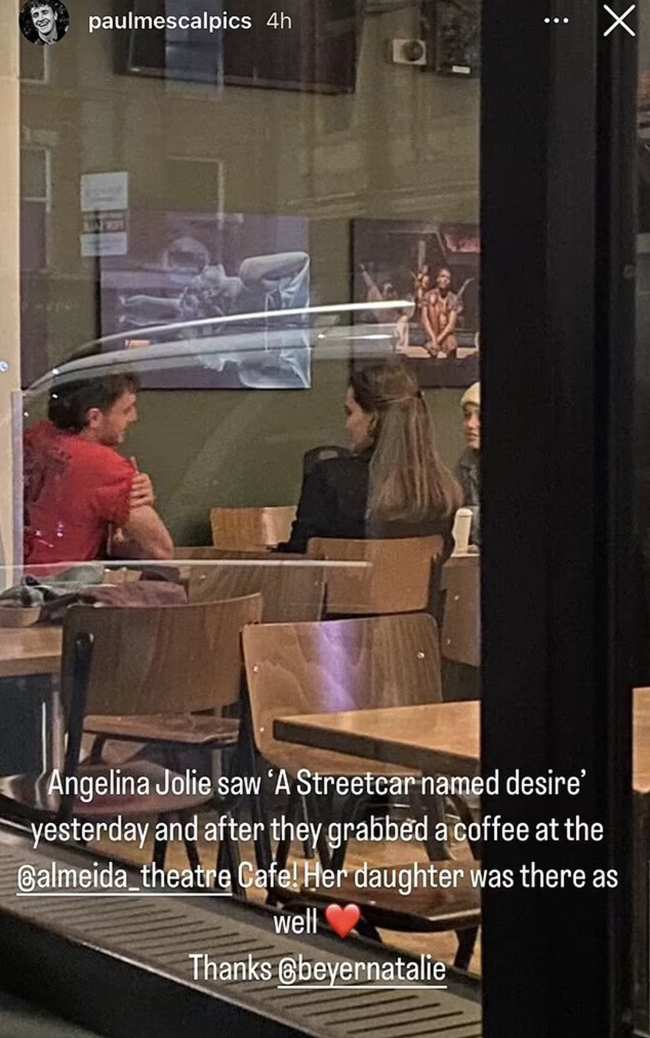              Angelina Jolie fue vista tomando un cafe con su hija Shiloh y el actor Paul Mescal en Londres            