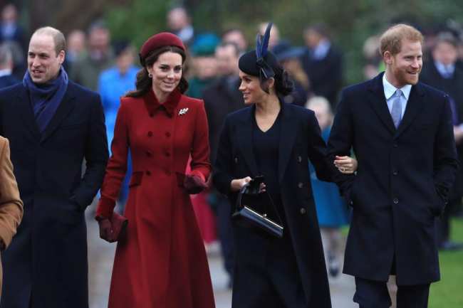 El principe William Kate Middleton Meghan Markle y el principe Harry llegan para asistir al servicio religioso del dia de Navidad
