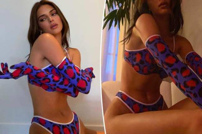 Kendall Jenner con lenceria con estampado de leopardo