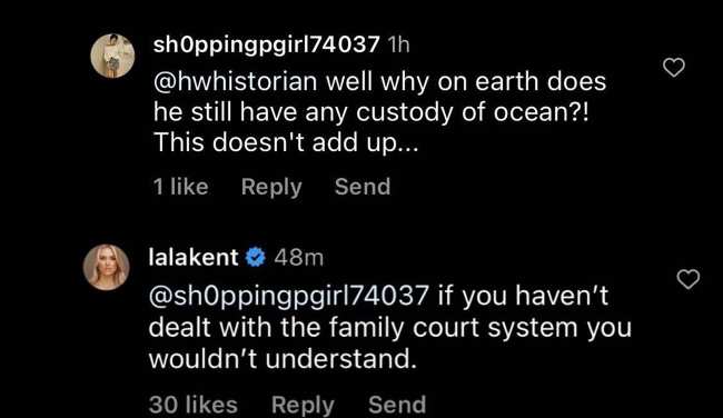              Si no ha tratado con el sistema de tribunales de familia no lo entenderia escribio Kent en un comentario de Instagram            