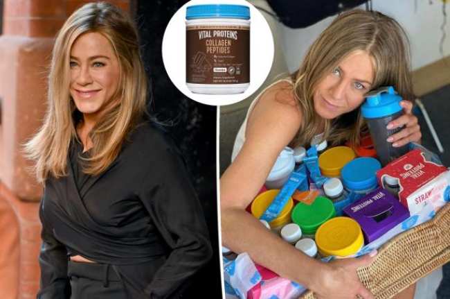 Jennifer Aniston con productos de colageno Vital Proteins