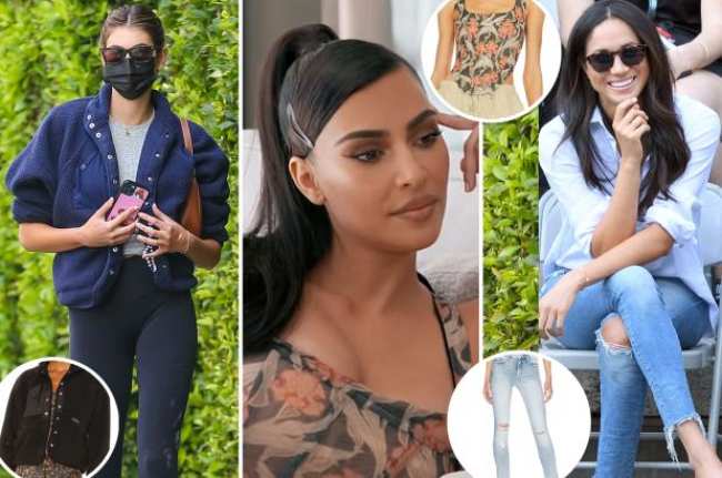 Kim Kardashian Kaia Gerber y Meghan Markle con inserciones de jeans corse y polar de Free People