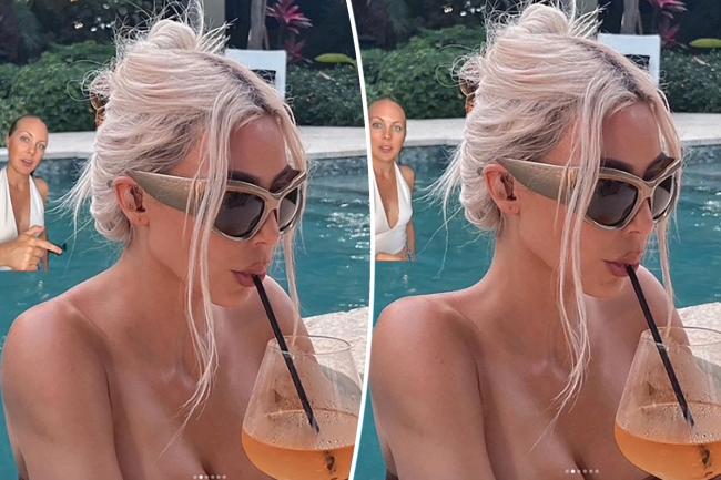 Un usuario de TikTok senalo las aparentes ediciones de Kim en una publicacion de Instagram junto a la piscina