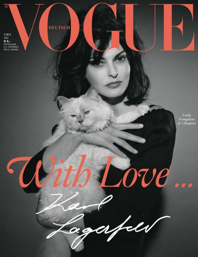Choupette protagonizo una portada de Vogue Alemania en 2013 con Linda Evangelista