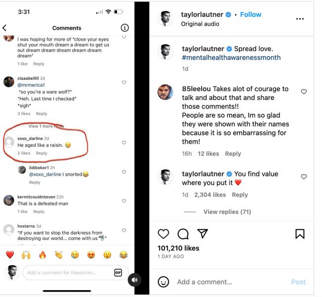 Compartió capturas de pantalla de algunos comentarios de odio que recibió.