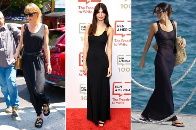 Taylor Swift, Emily Ratajkowski y Kendall Jenner con vestidos negros sin mangas