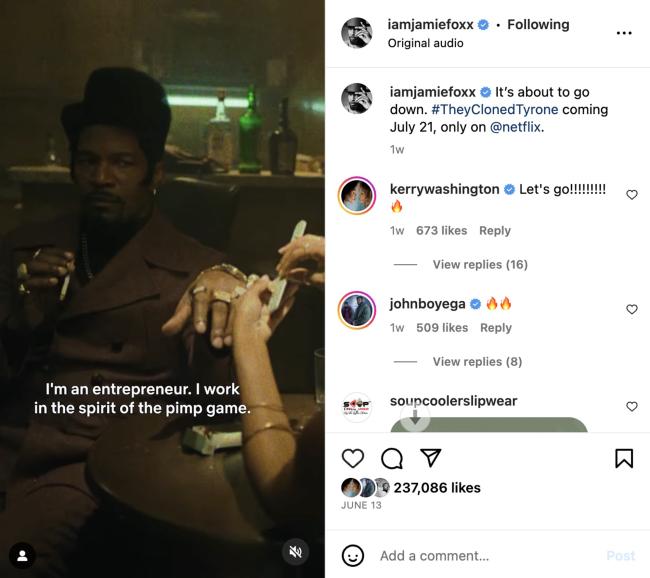Los fanáticos bombardearon la cuenta de Instagram de Foxx preguntando cómo estaba cuando esta semana se publicó un tráiler de su nueva película de Netflix, 'Ellos clonaron a Tyrone'.