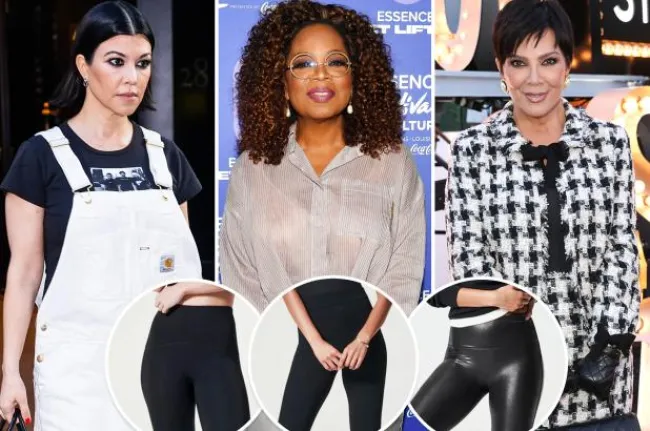 Kourtney Kardashian, Oprah Winfrey y Kris Jenner con inserciones de pantalones y calzas negros Spanx