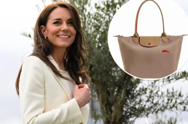 Kate Middleton con una inserción de un bolso Longchamp Le Pliage