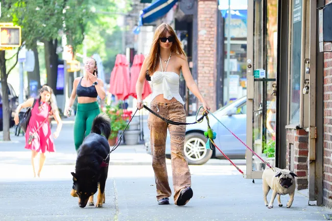 Ratajkowski fue vista con un atuendo igualmente genial mientras paseaba a su perro a principios de esta semana.