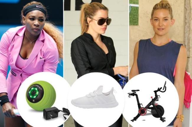 Serena Williams, Khloé Kardashian y Kate Hudson con inserciones de una pelota de masaje, tenis y bicicleta Peloton