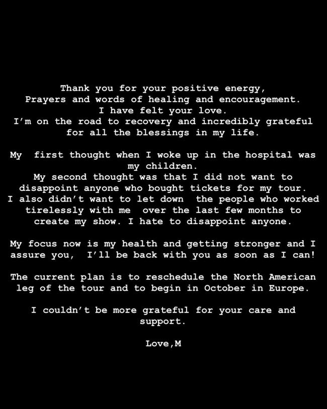 Publicó una declaración en Instagram el lunes en la que expresó su gratitud por el amor y las oraciones de los fans.