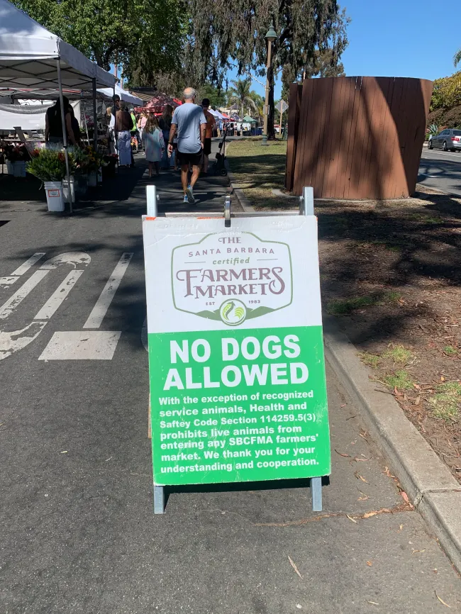 Varios letreros en el mercado al aire libre dicen explícitamente que no se permiten perros.
