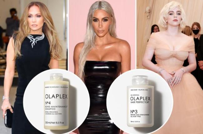 Jennifer Lopez, Kim Kardashian y Billie Eilish con inserciones de botellas de Olaplex