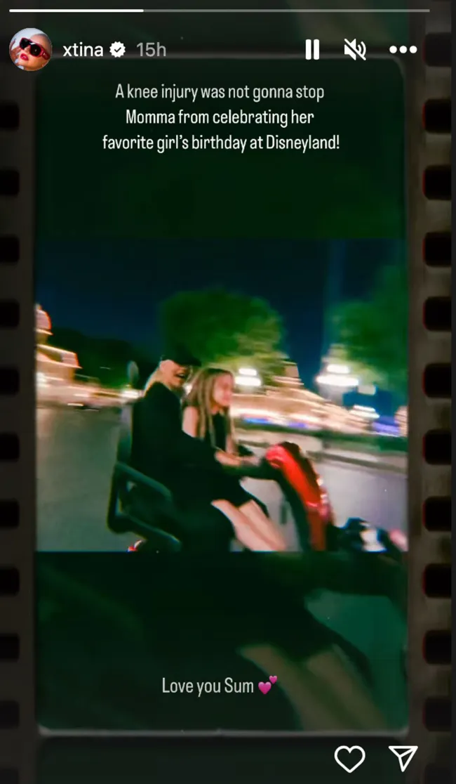 Christina Aguilera montó un scooter de movilidad en Disneyland para el cumpleaños de su hija Summer.