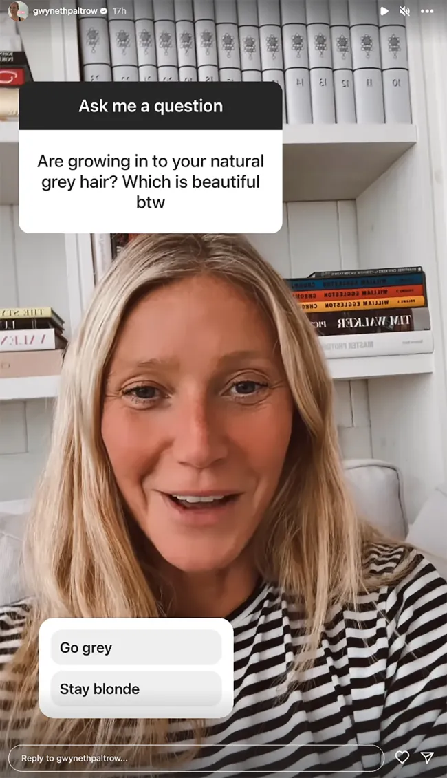 Gwyneth Paltrow está pidiendo a sus seguidores que la ayuden a decidir si debería tener canas.
