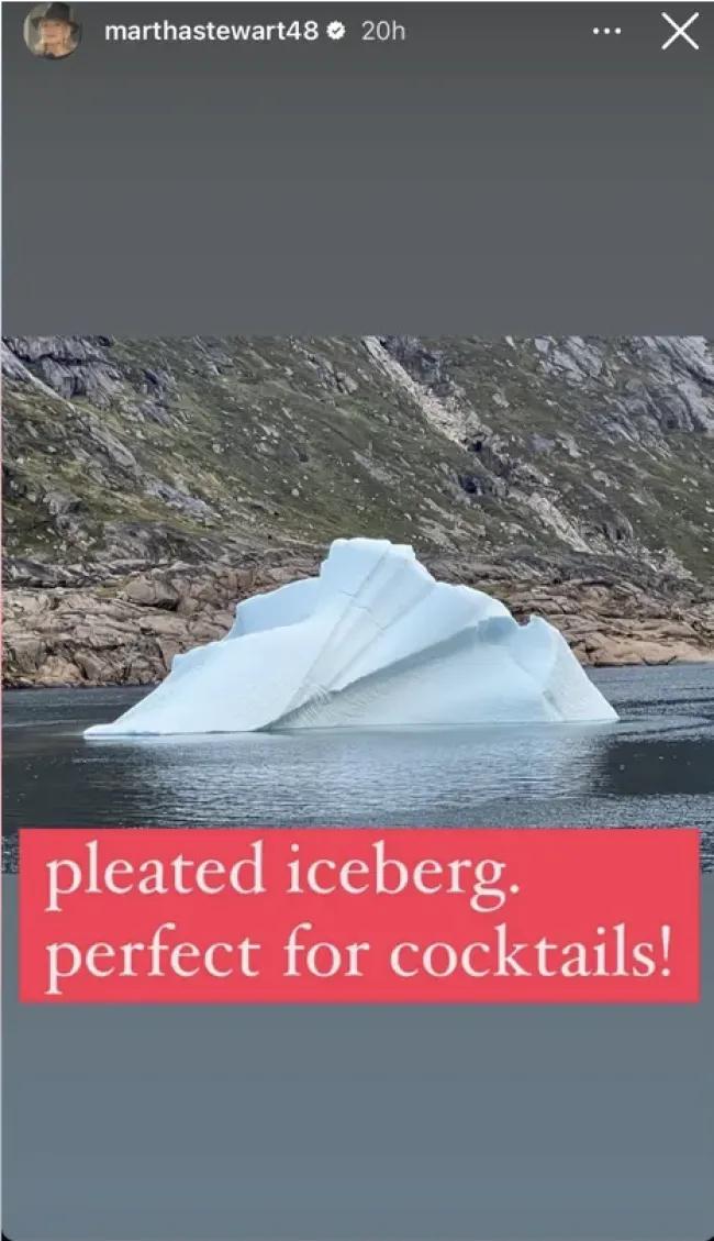 La expresentadora de un programa de televisión publicó en broma una foto de un iceberg en su historia de Instagram y escribió que sería “perfecto para un cóctel”.