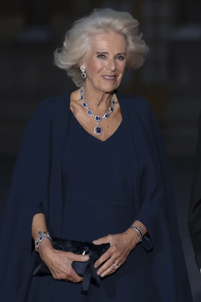 Camilla lució el deslumbrante collar y pulsera con un par de aretes de clip.