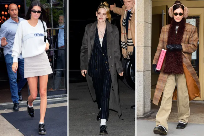 Kendall Jenner, Kristen Stewart y Bella Hadid con zapatos Oxford Dr. Martens