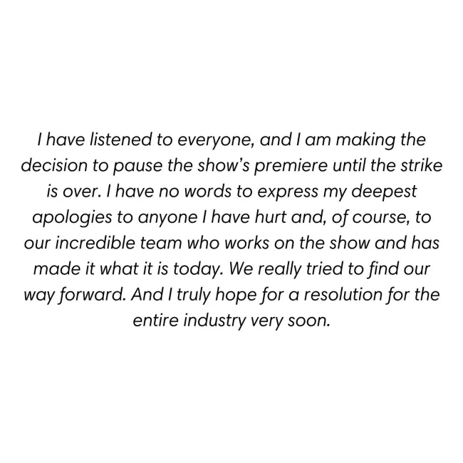 El programa de entrevistas compartió sus razonamientos en un comunicado publicado en Instagram el domingo.