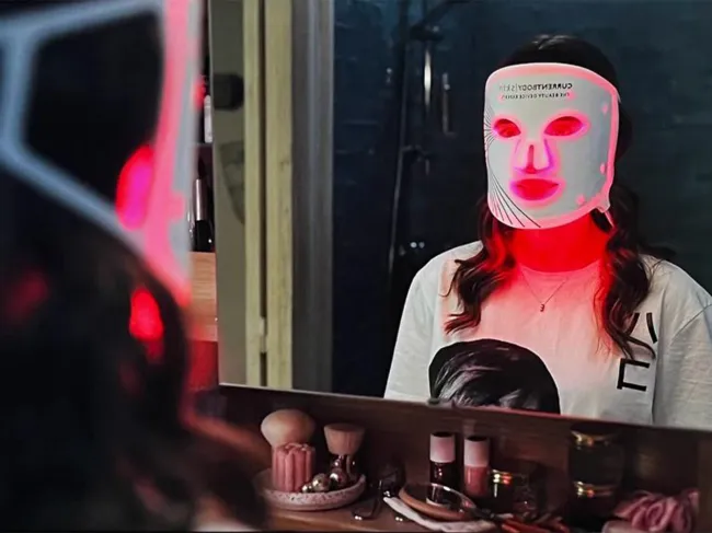 Lily Collins usa la máscara LED CurrentBody en “Emily in Paris”.