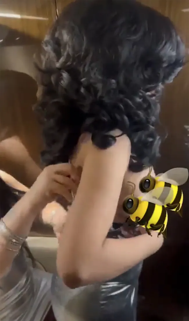 Usó emojis de abejas para cubrir sus senos en el clip.