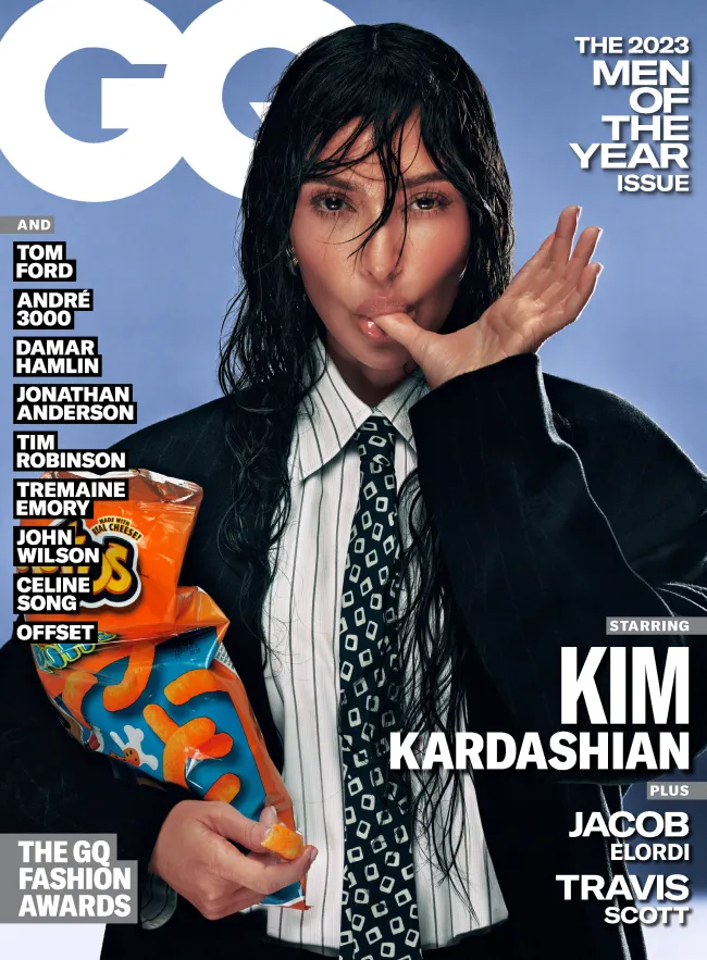 Kim Kardashian luce un look masculino en la portada de la edición Hombres del año 2023 de GQ.