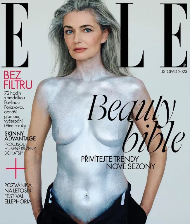 Paulina Porizkova posó en topless para la portada de la edición de noviembre de Elle Czech.