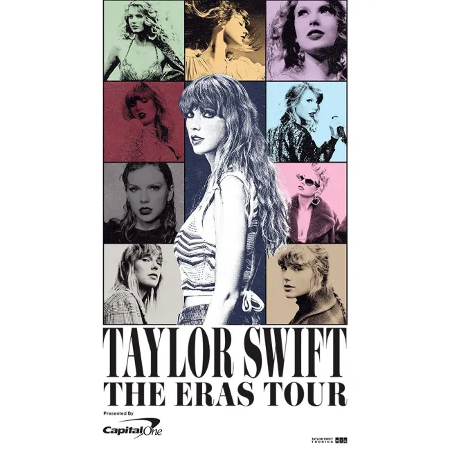 La parte superior también aparece al frente y al centro del póster del Eras Tour de Swift.Taylor Swift