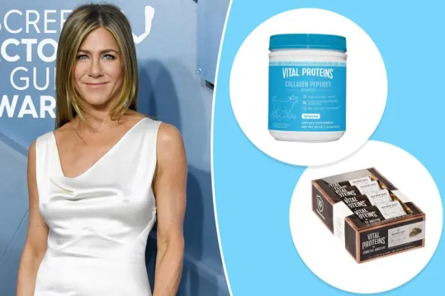 Jennifer Aniston con inserciones de colágeno en polvo y barras de granola de Vital Proteins