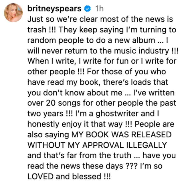 Título de Instagram de Britney Spears