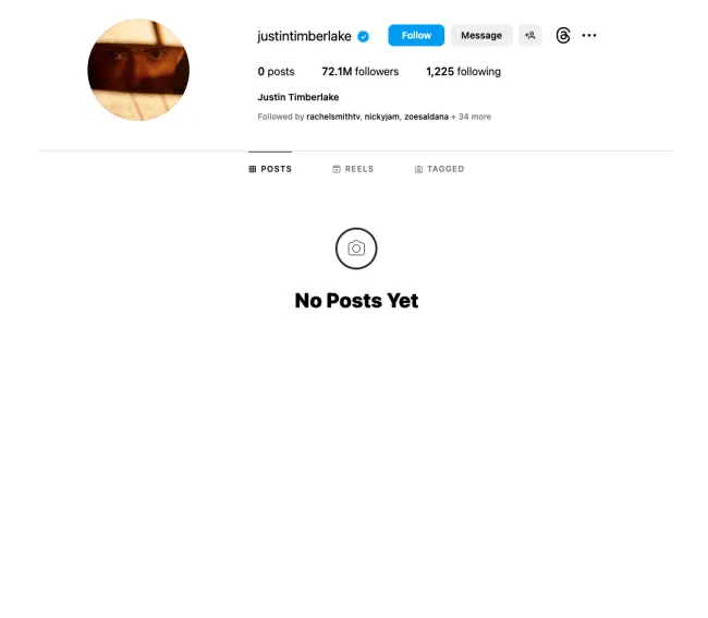 La cuenta de Instagram de Justin Timberlake.