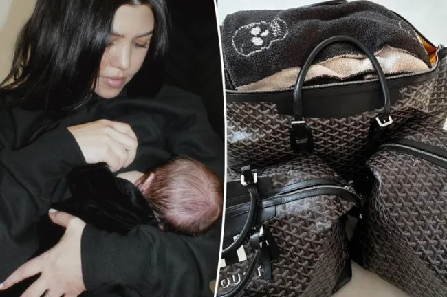 Kourtney Kardashian y su bebé Rocky se derraman con una imagen de tres maletas Goyard