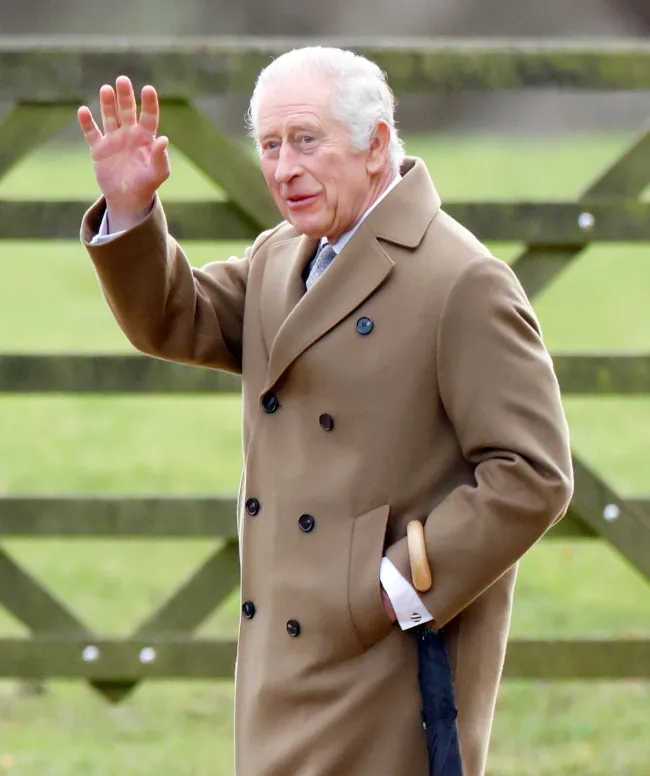 El rey Carlos con abrigo color canela