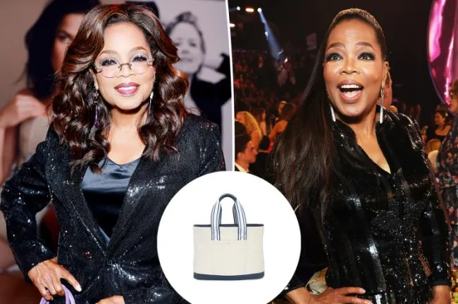 Oprah Winfrey con un inserto de un bolso de lona